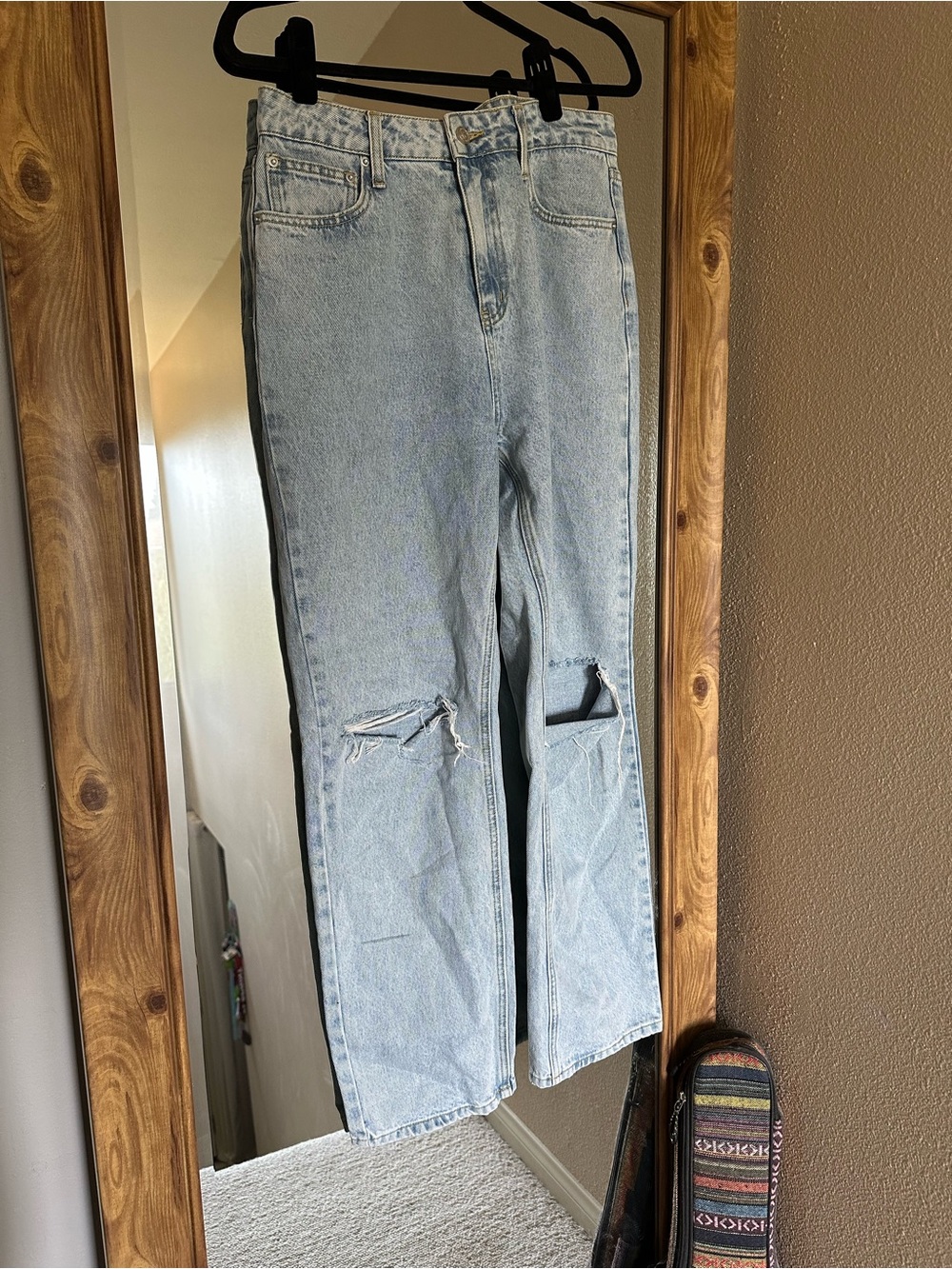 Princess Polly Light Blue Straight Leg Jeans with Knee Rips